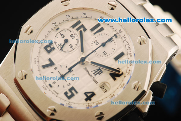 Audemars Piguet Royal Oak Offshore Chronograph Swiss Valjoux 7750 Automatic Movement Steel Case with White Dial and White Rubber Strap - Click Image to Close
